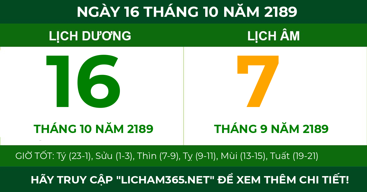 lịch âm ngày 16 tháng 10 năm 2189