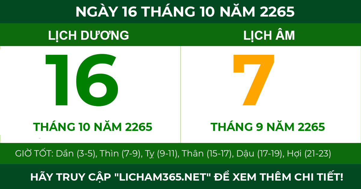 lịch âm ngày 16 tháng 10 năm 2265