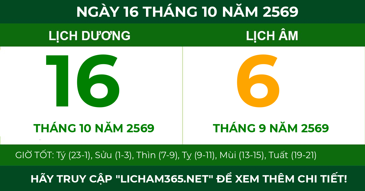 lịch âm ngày 16 tháng 10 năm 2569