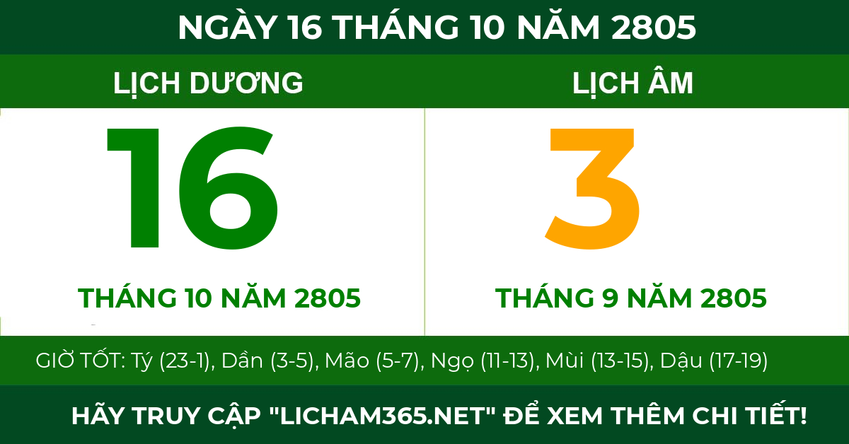 lịch âm ngày 16 tháng 10 năm 2805