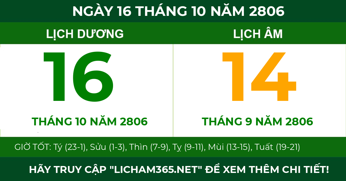 lịch âm ngày 16 tháng 10 năm 2806