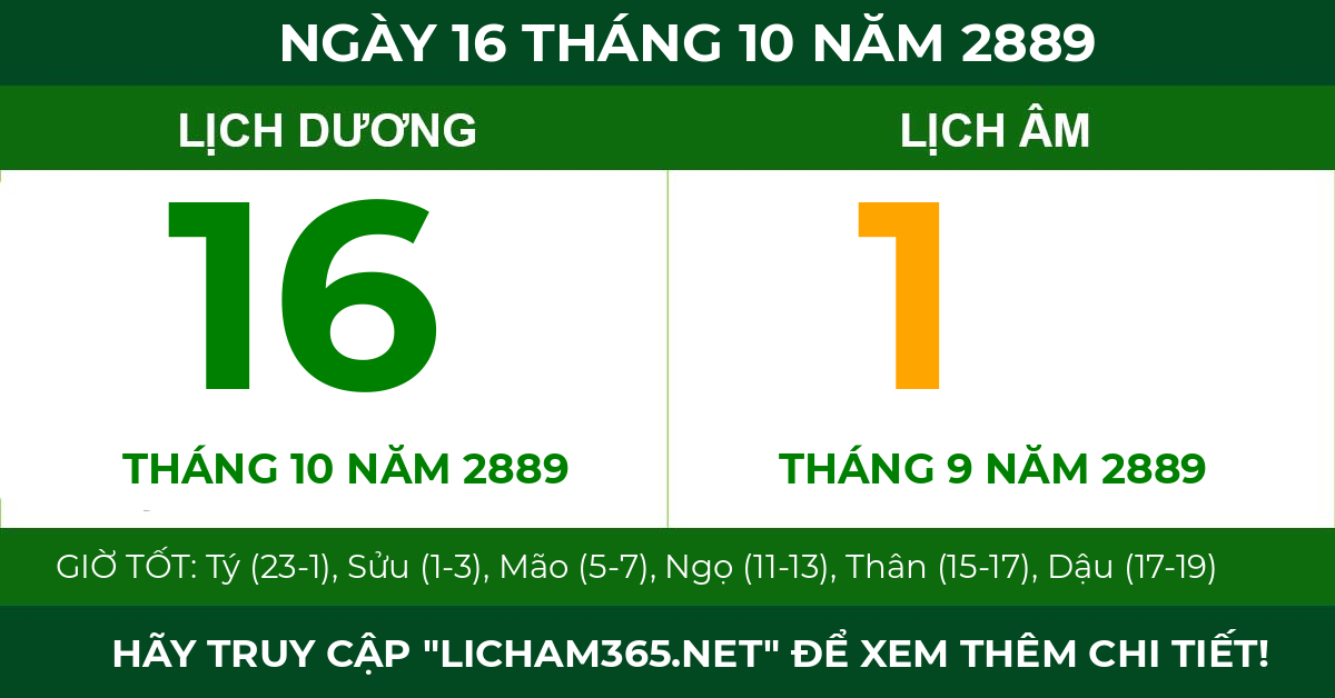 lịch âm ngày 16 tháng 10 năm 2889