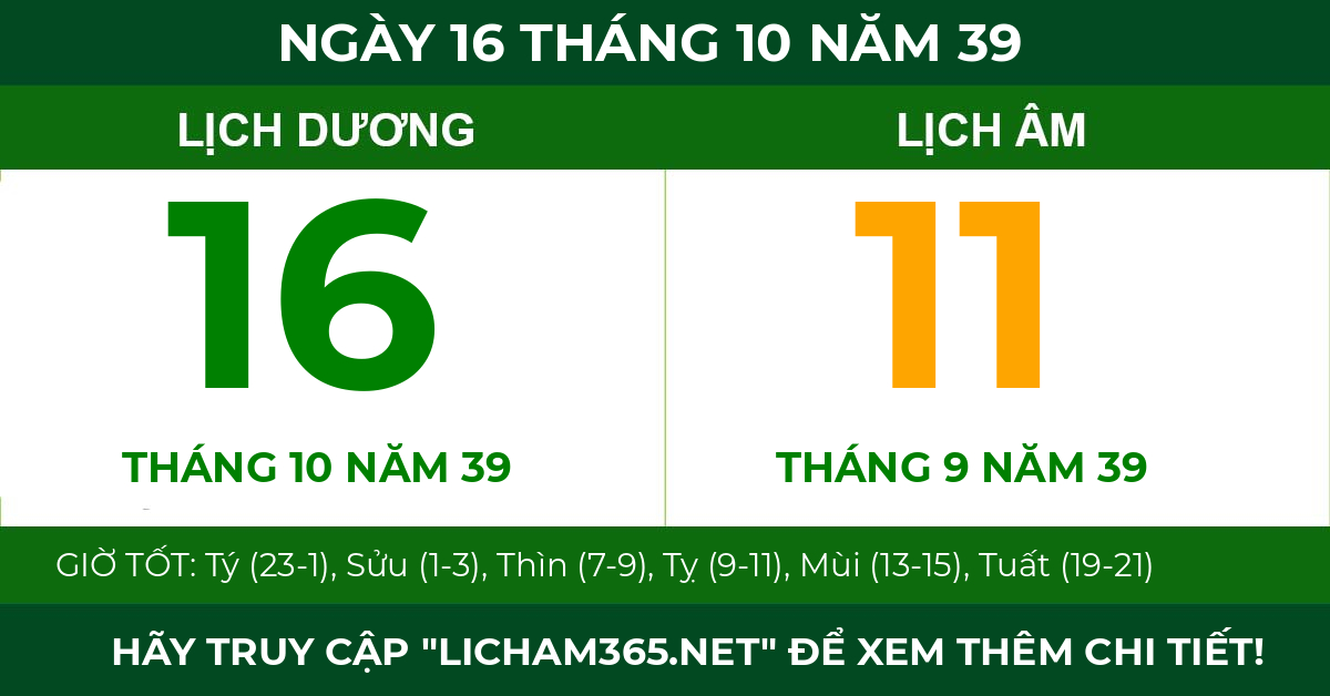 lịch âm ngày 16 tháng 10 năm 39