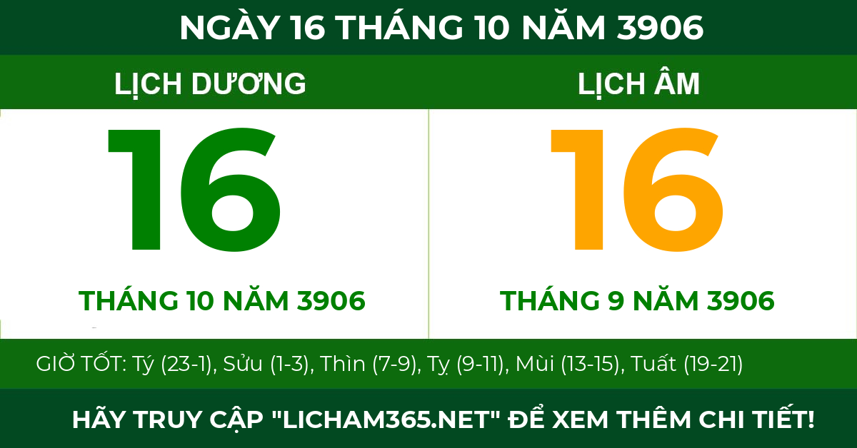 lịch âm ngày 16 tháng 10 năm 3906
