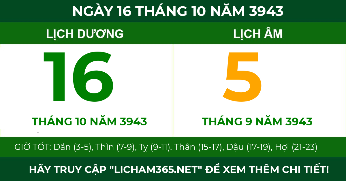 lịch âm ngày 16 tháng 10 năm 3943