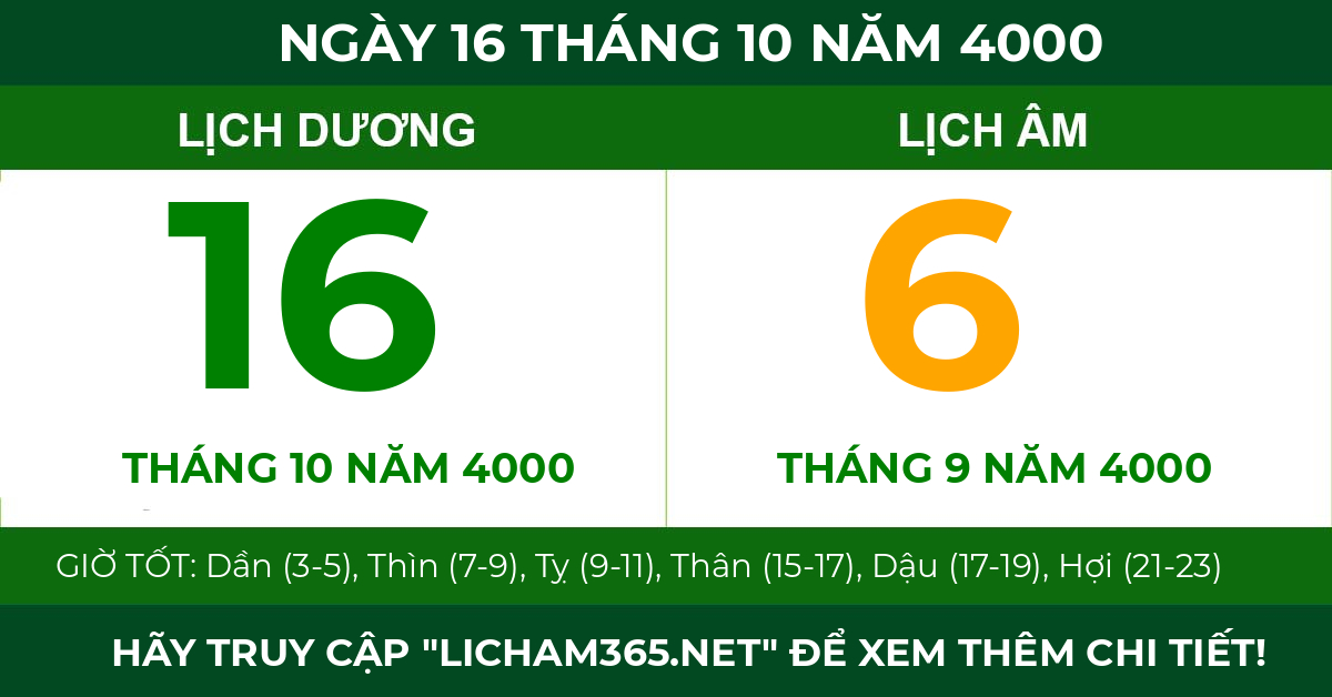 lịch âm ngày 16 tháng 10 năm 4000