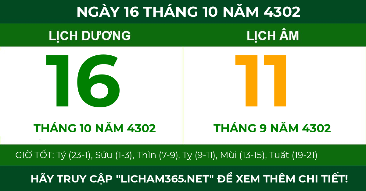 lịch âm ngày 16 tháng 10 năm 4302