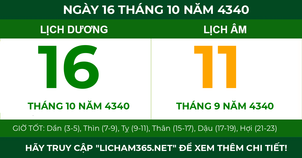 lịch âm ngày 16 tháng 10 năm 4340