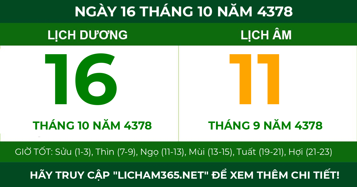 lịch âm ngày 16 tháng 10 năm 4378