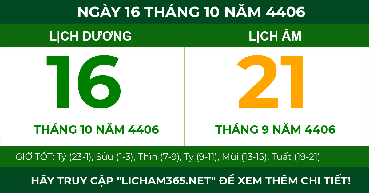 lịch âm ngày 16 tháng 10 năm 4406