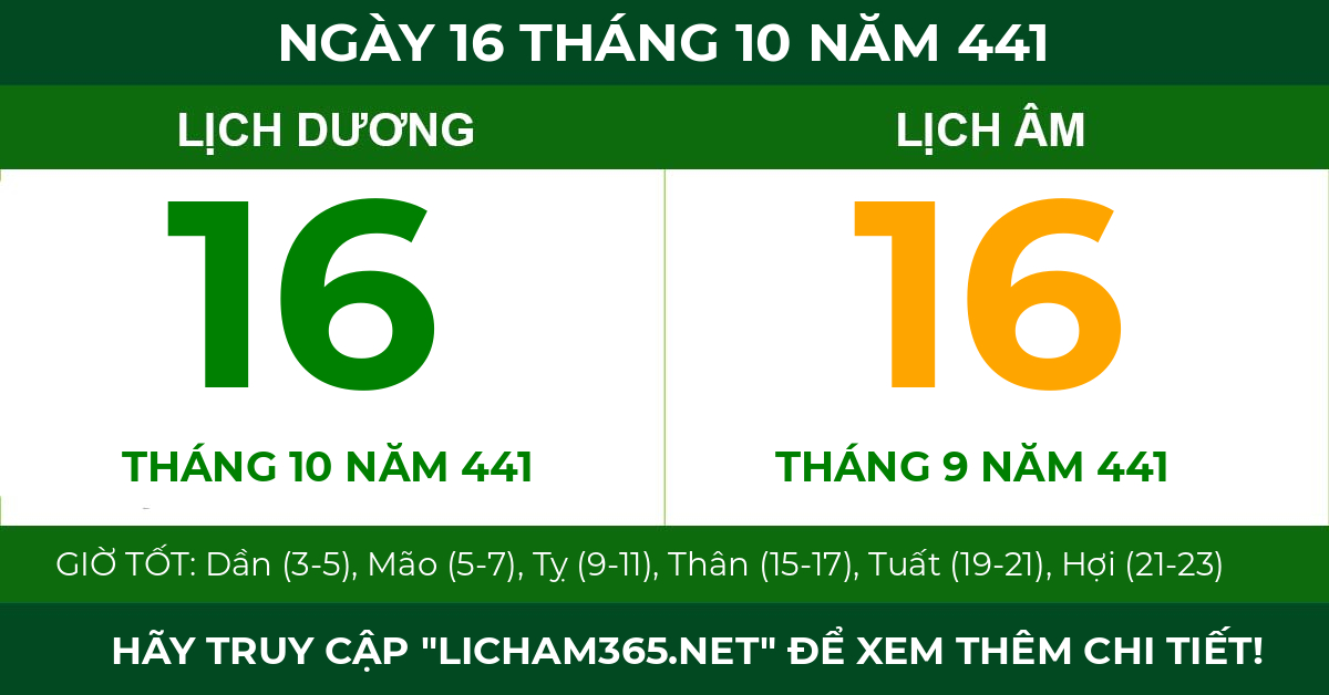 lịch âm ngày 16 tháng 10 năm 441