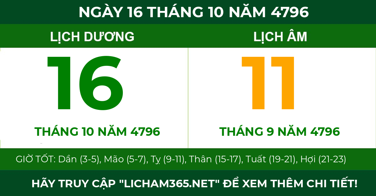 lịch âm ngày 16 tháng 10 năm 4796