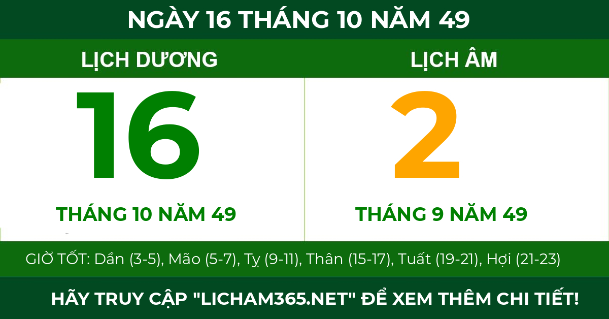 lịch âm ngày 16 tháng 10 năm 49