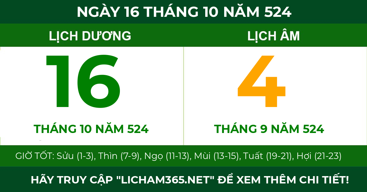 lịch âm ngày 16 tháng 10 năm 524
