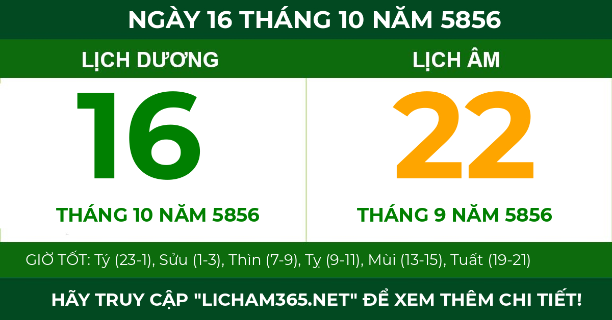 lịch âm ngày 16 tháng 10 năm 5856