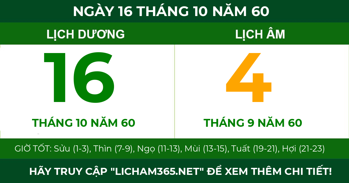 lịch âm ngày 16 tháng 10 năm 60