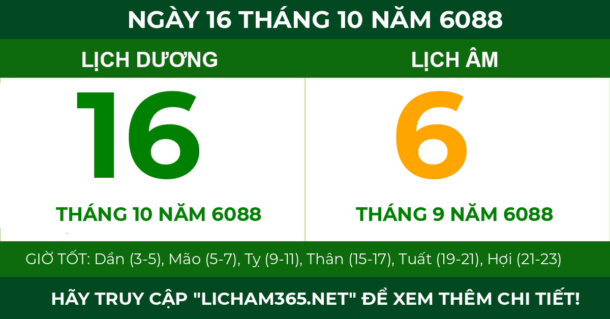 lịch âm ngày 16 tháng 10 năm 6088
