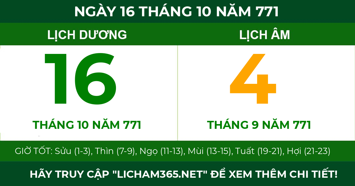 lịch âm ngày 16 tháng 10 năm 771