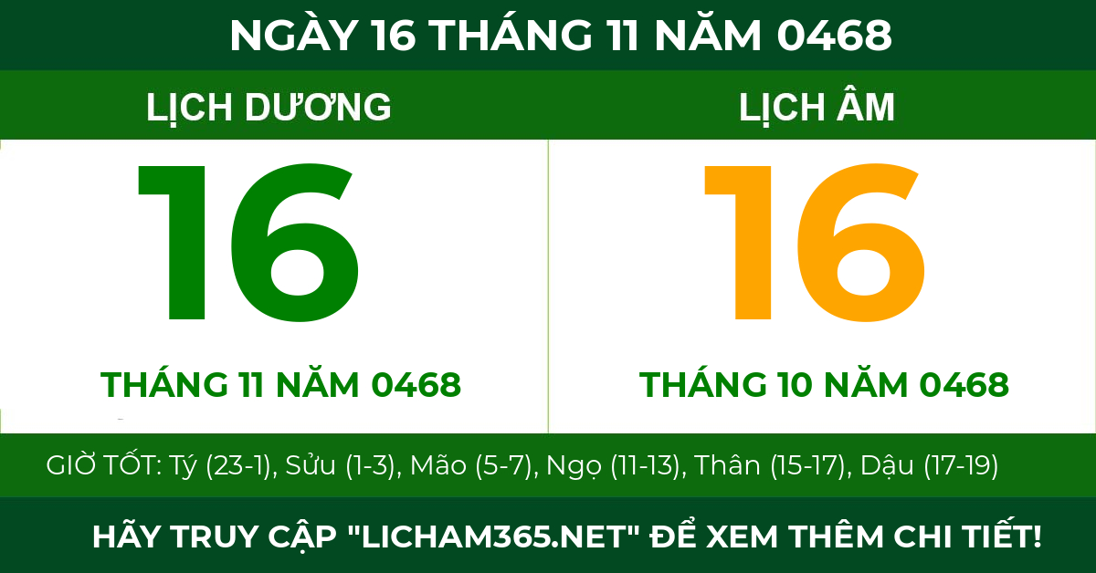 lịch âm ngày 16 tháng 11 năm 0468