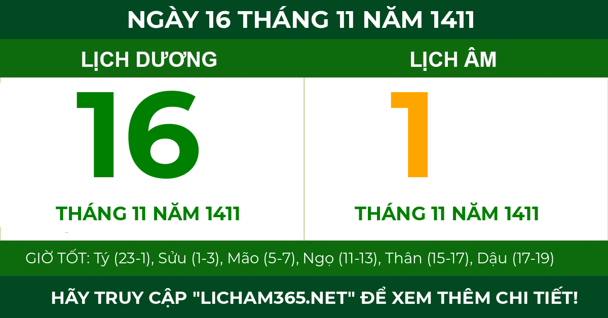 lịch âm ngày 16 tháng 11 năm 1411