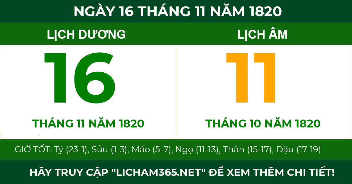 lịch âm ngày 16 tháng 11 năm 1820