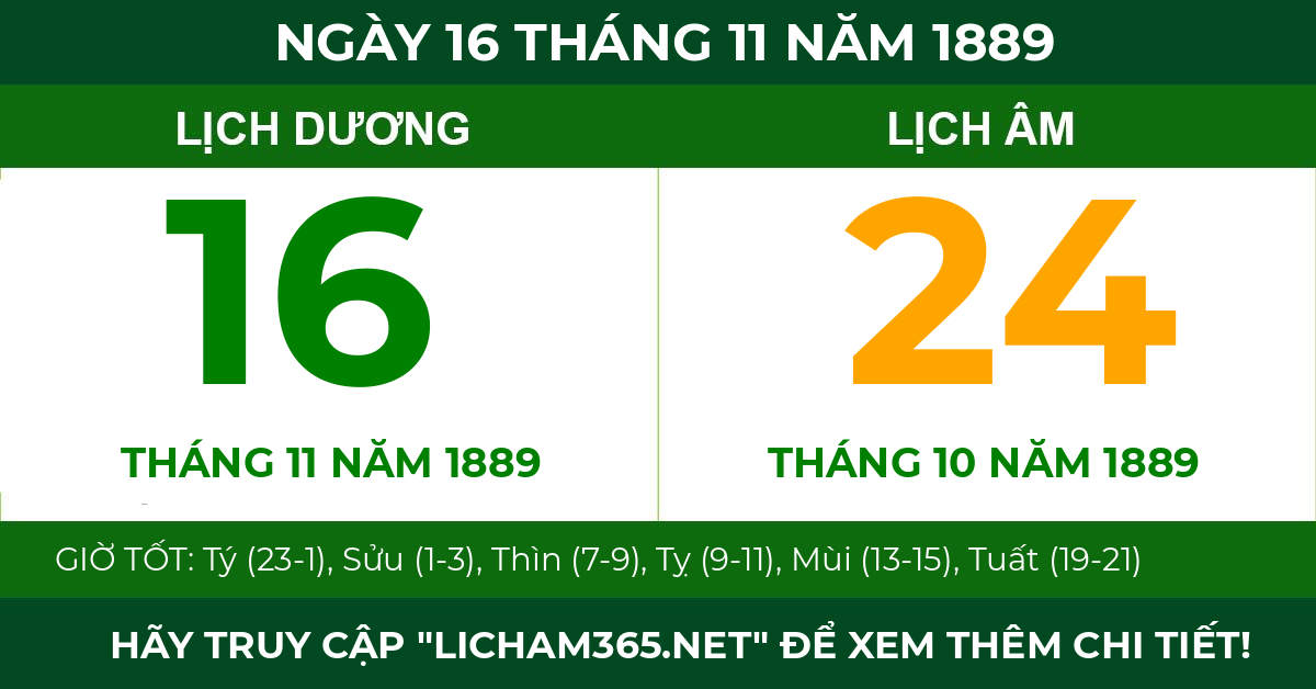 lịch âm ngày 16 tháng 11 năm 1889