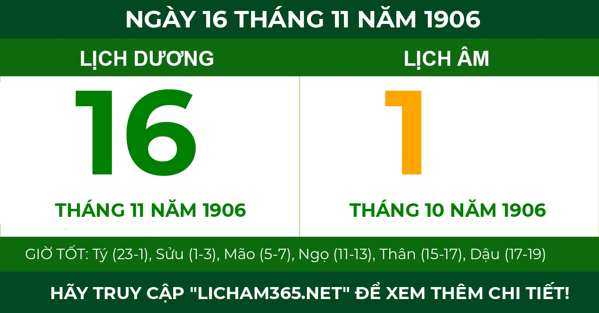 lịch âm ngày 16 tháng 11 năm 1906