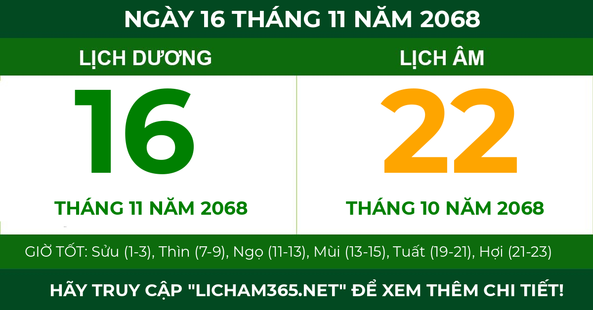lịch âm ngày 16 tháng 11 năm 2068