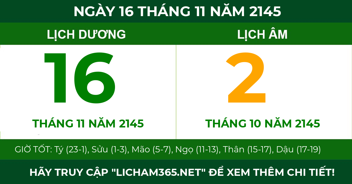 lịch âm ngày 16 tháng 11 năm 2145