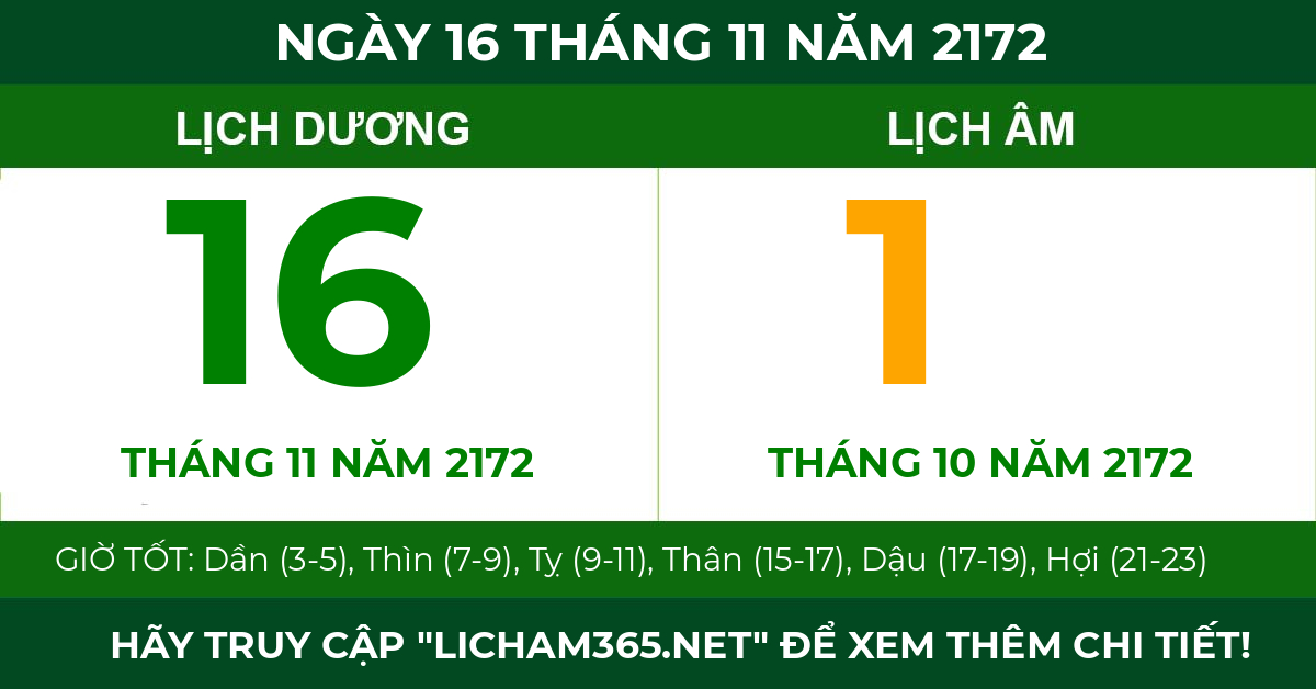 lịch âm ngày 16 tháng 11 năm 2172