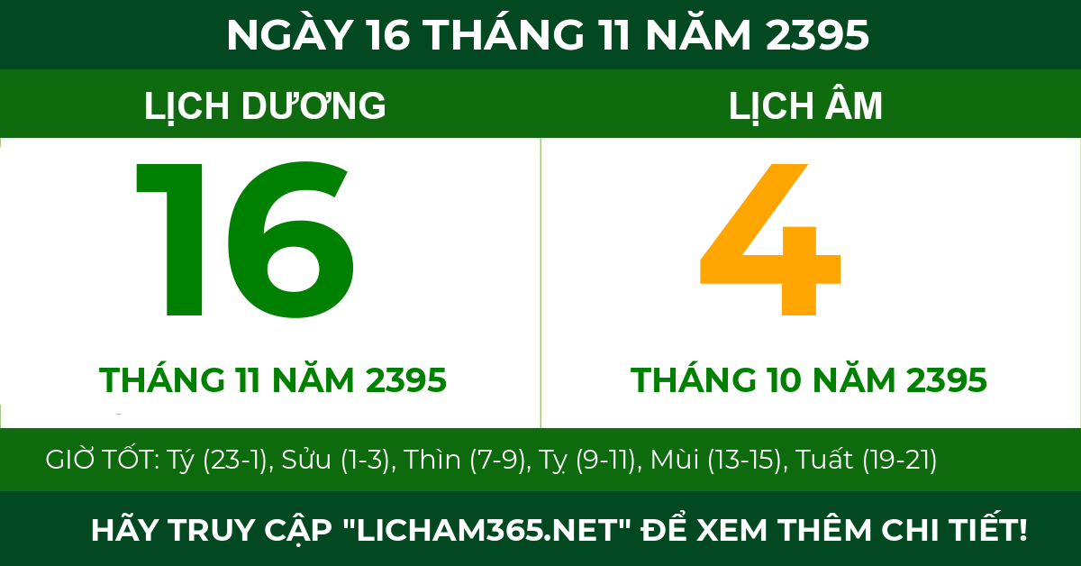 lịch âm ngày 16 tháng 11 năm 2395