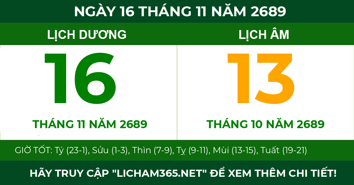 lịch âm ngày 16 tháng 11 năm 2689