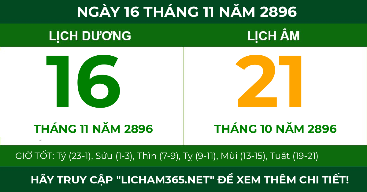 lịch âm ngày 16 tháng 11 năm 2896