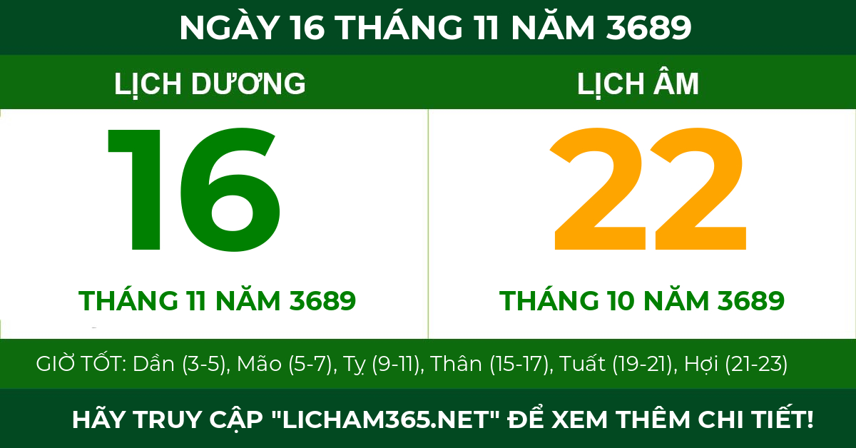 lịch âm ngày 16 tháng 11 năm 3689