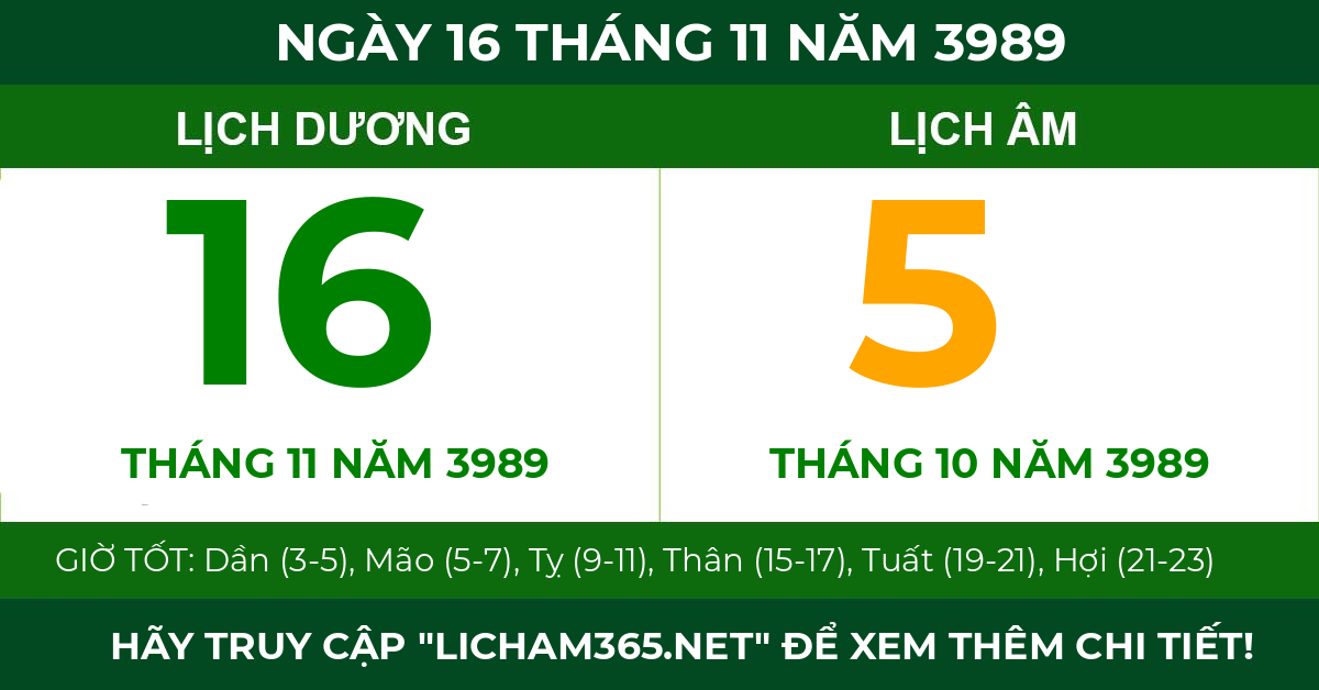 lịch âm ngày 16 tháng 11 năm 3989
