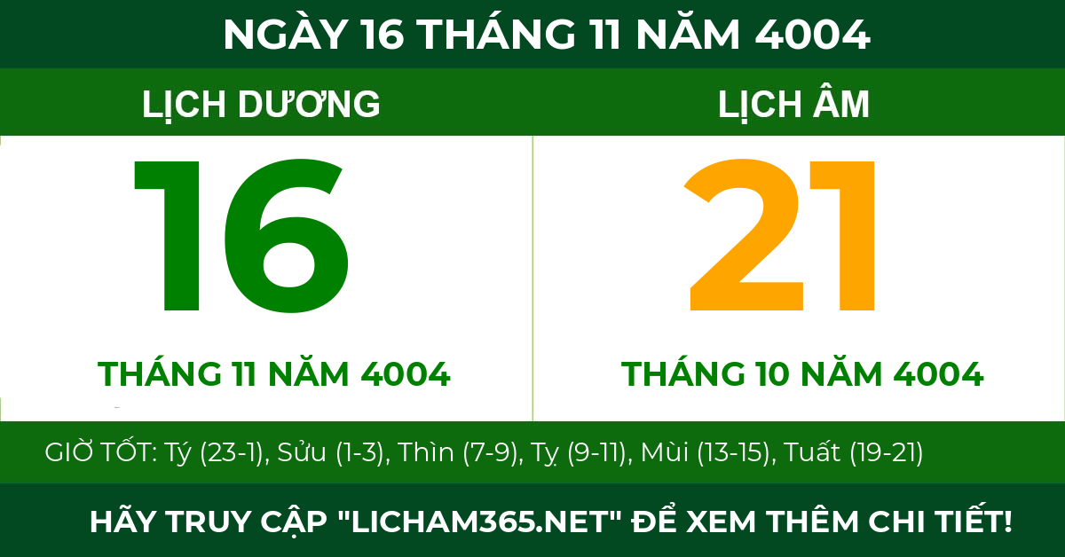 lịch âm ngày 16 tháng 11 năm 4004
