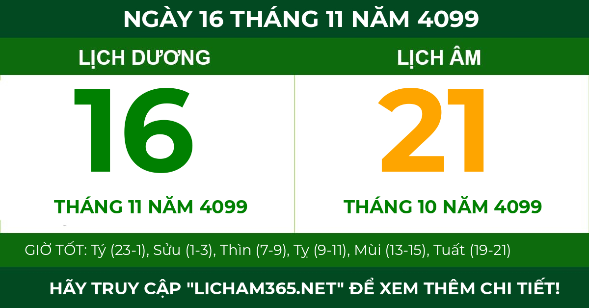 lịch âm ngày 16 tháng 11 năm 4099