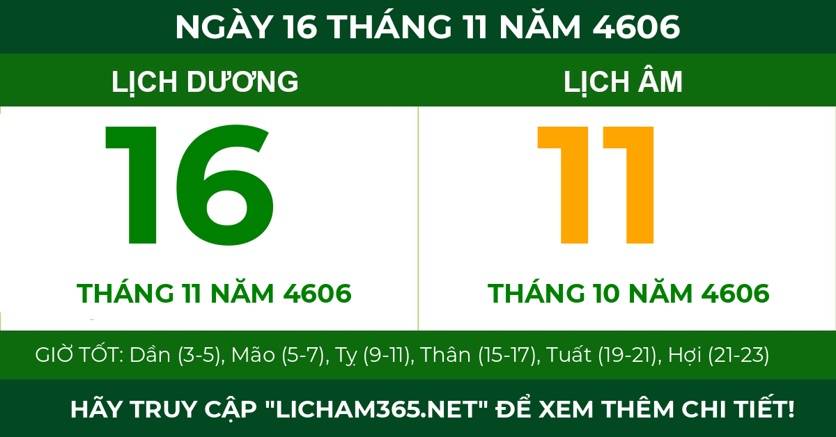 lịch âm ngày 16 tháng 11 năm 4606