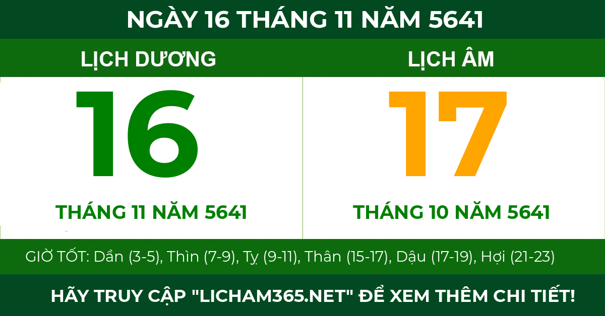 lịch âm ngày 16 tháng 11 năm 5641