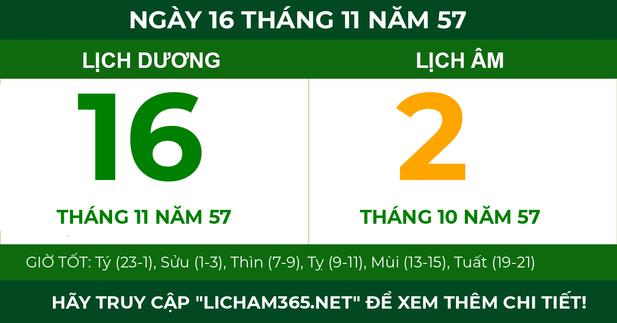 lịch âm ngày 16 tháng 11 năm 57