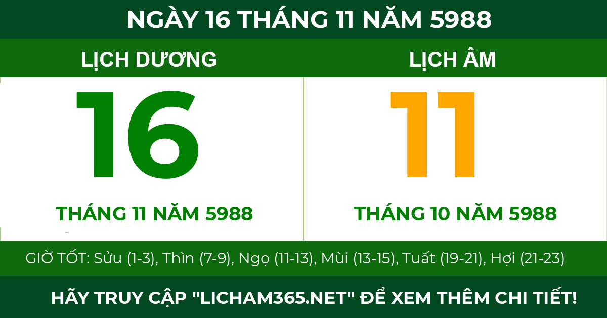 lịch âm ngày 16 tháng 11 năm 5988