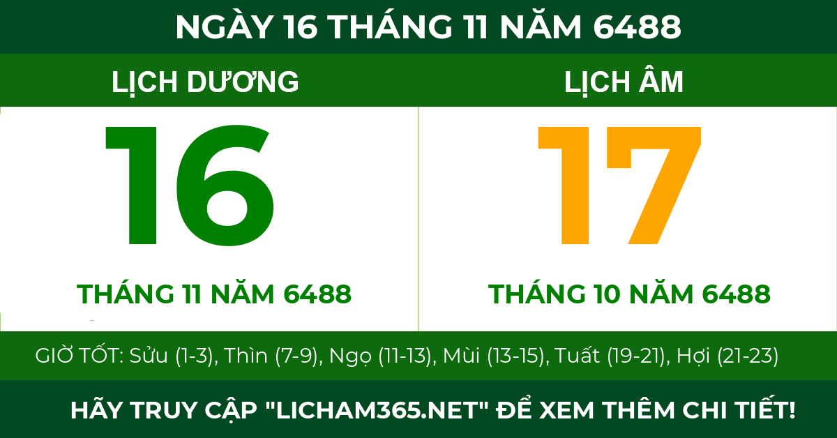 lịch âm ngày 16 tháng 11 năm 6488