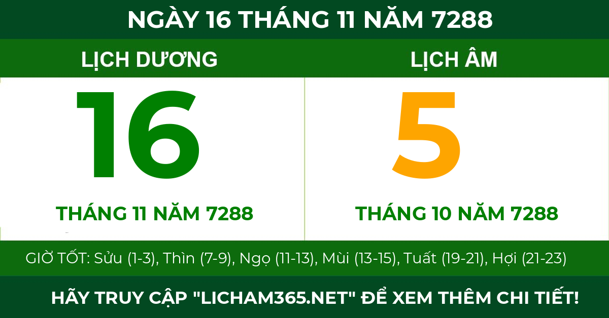 lịch âm ngày 16 tháng 11 năm 7288