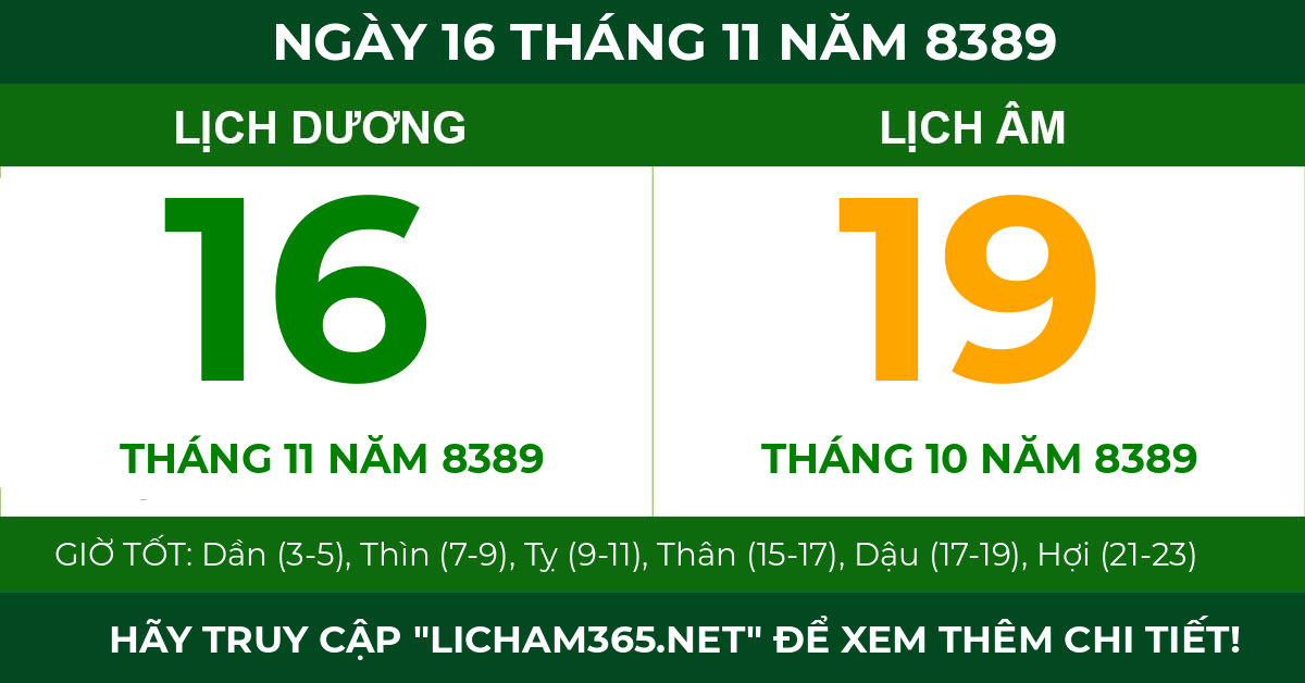 lịch âm ngày 16 tháng 11 năm 8389
