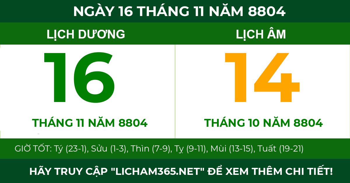 lịch âm ngày 16 tháng 11 năm 8804
