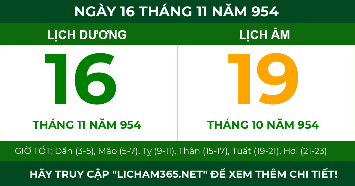 lịch âm ngày 16 tháng 11 năm 954
