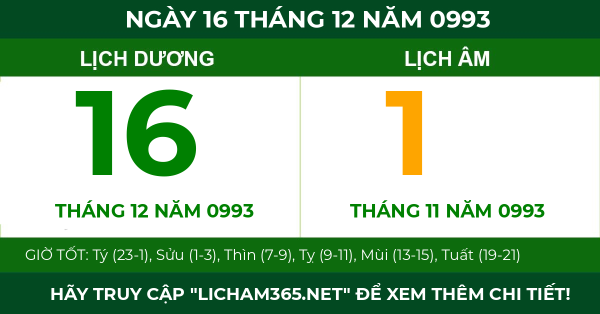 lịch âm ngày 16 tháng 12 năm 0993