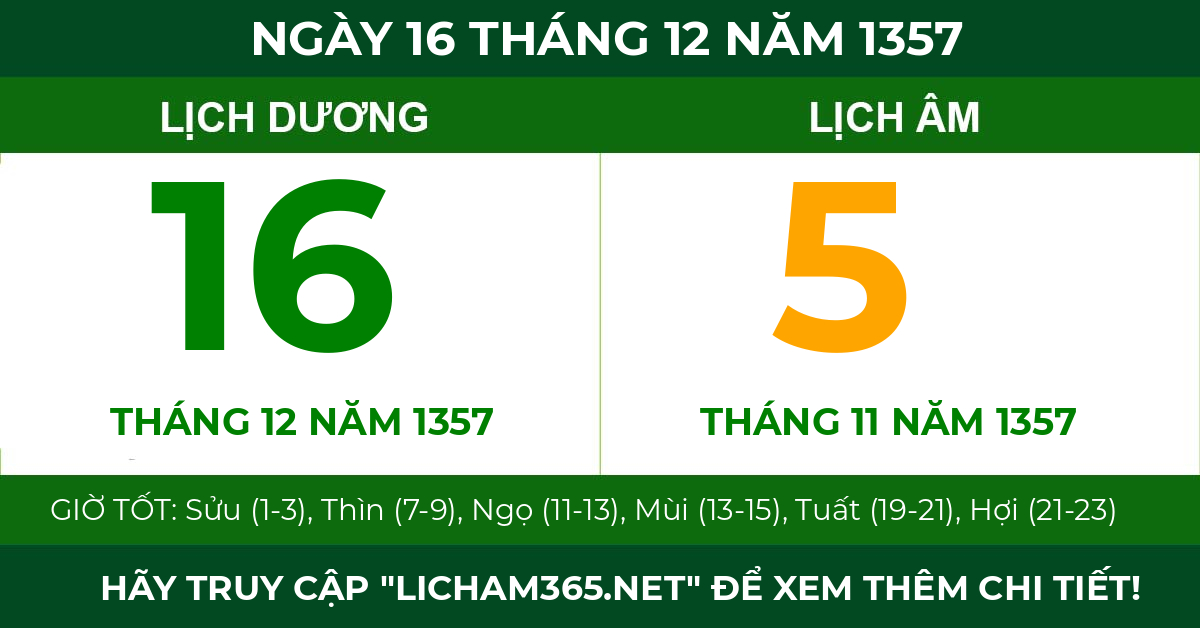 lịch âm ngày 16 tháng 12 năm 1357
