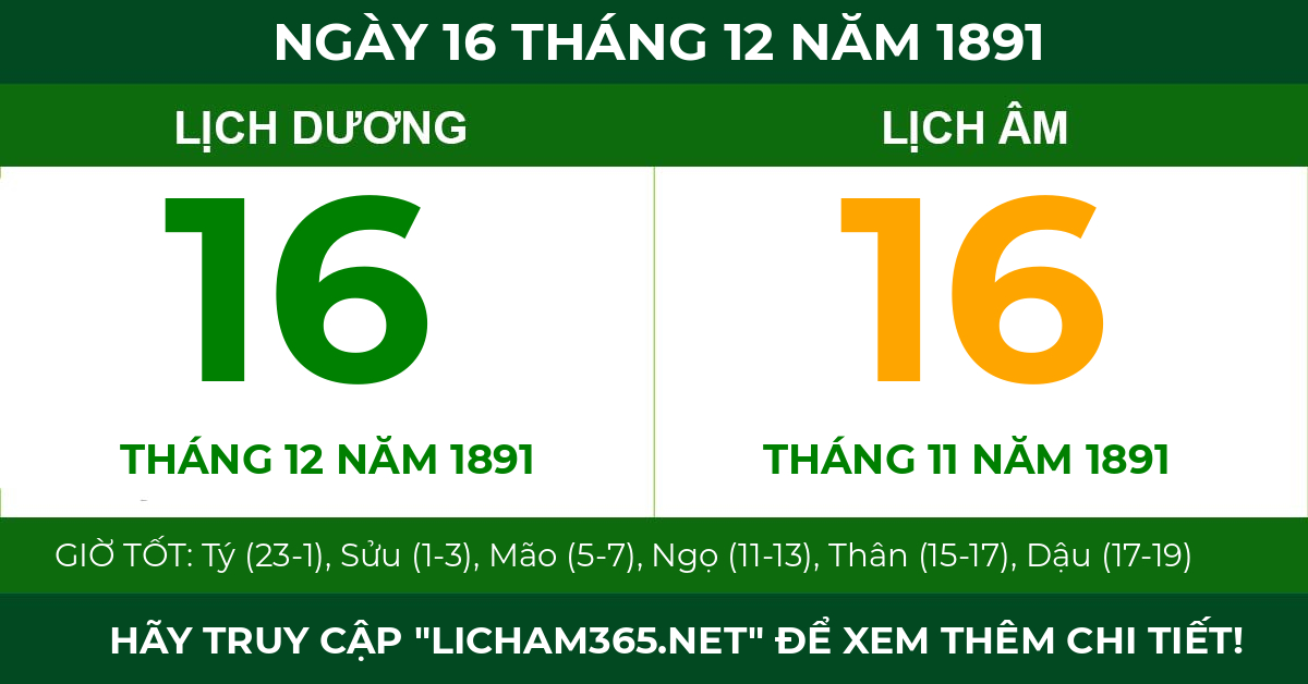 lịch âm ngày 16 tháng 12 năm 1891