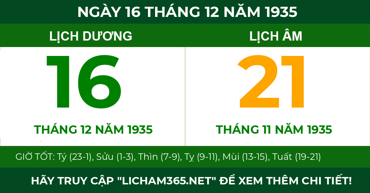 lịch âm ngày 16 tháng 12 năm 1935